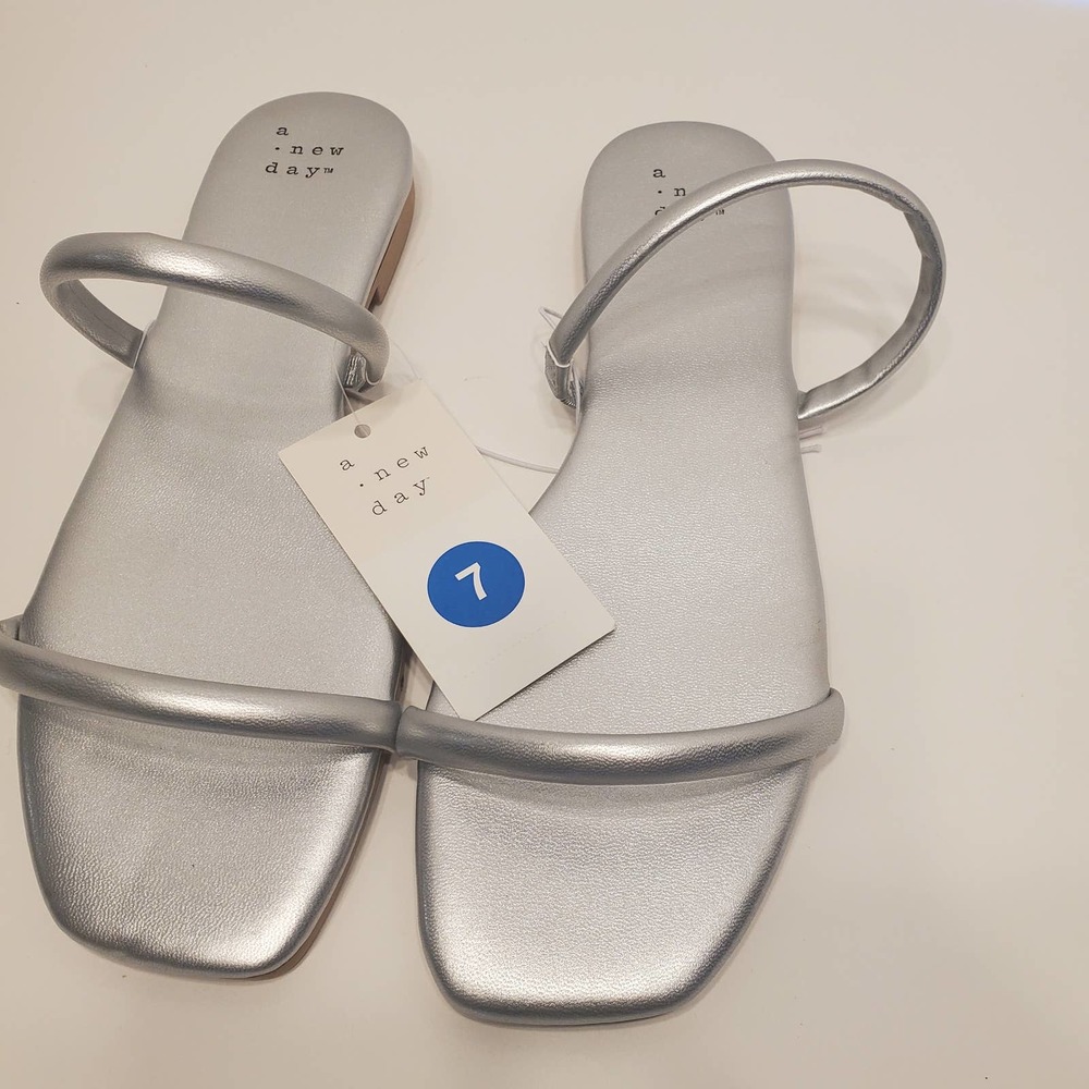 Women's Winnie Skinny Strap Sandals in Silver - A New Day, Size 7